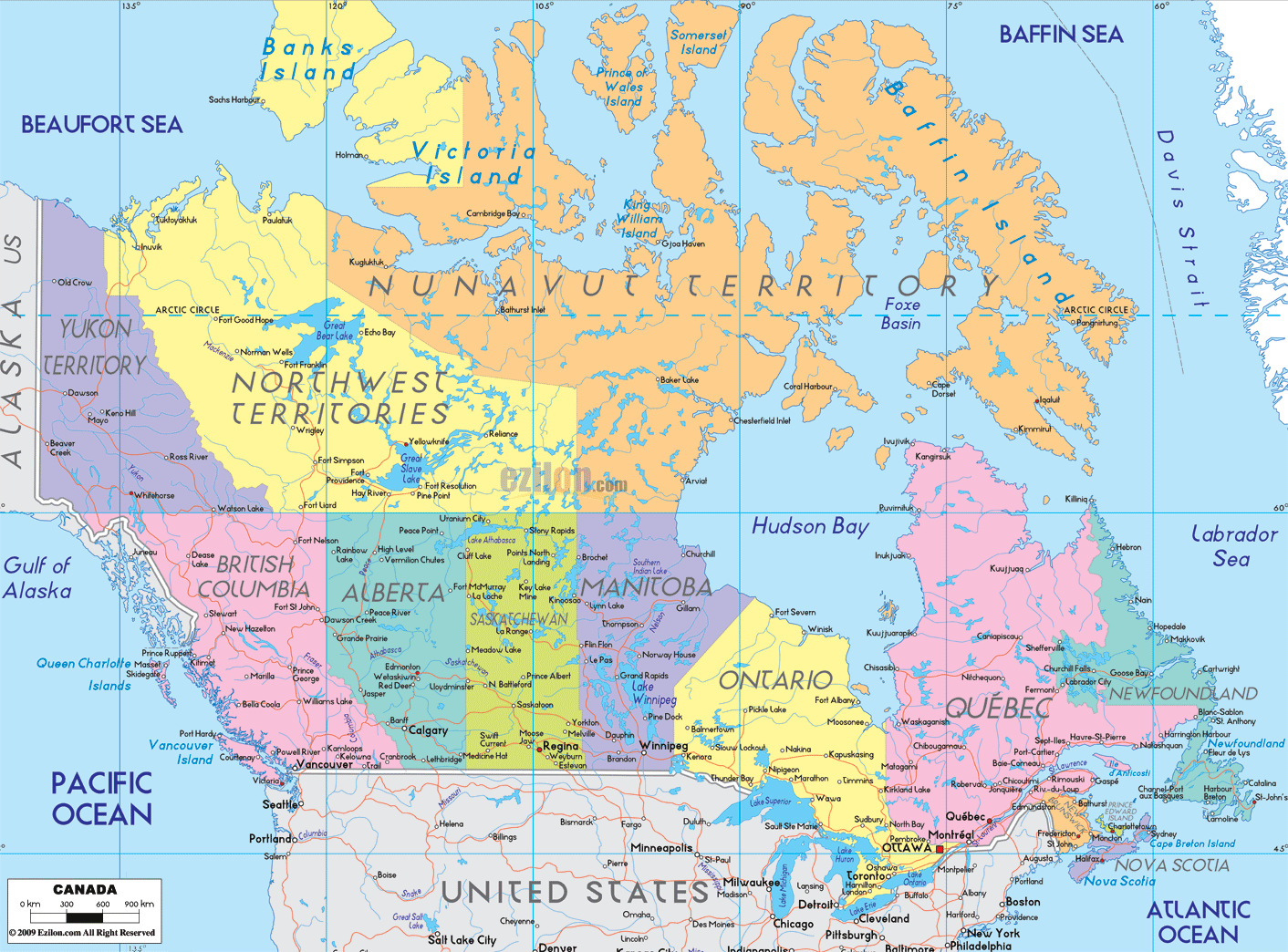 Canada map with cities and counties